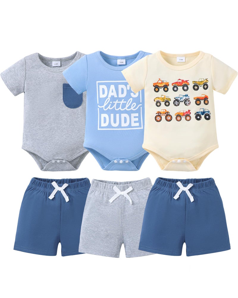 Jecson Baby Boy Outfits Newborn Boy Clothes Set 6-Piece Baby Boy Summer Clothes with Short Sleeve Shirt and Shorts - Image 1