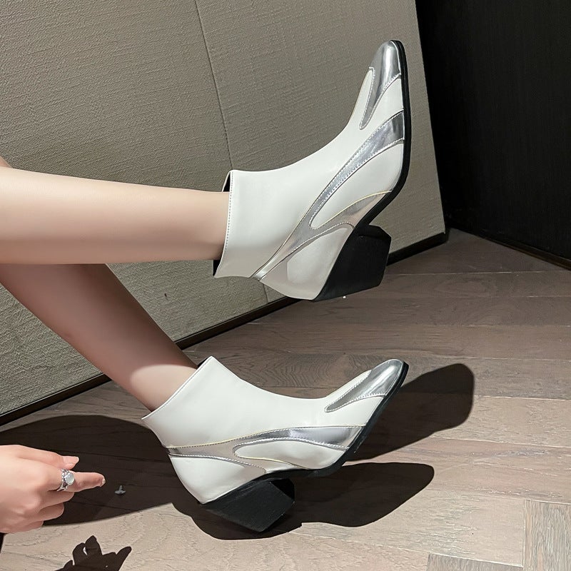 Style High Heel 40-46 Plus Size Color Matching Pointed Low Western Boots - Image 2