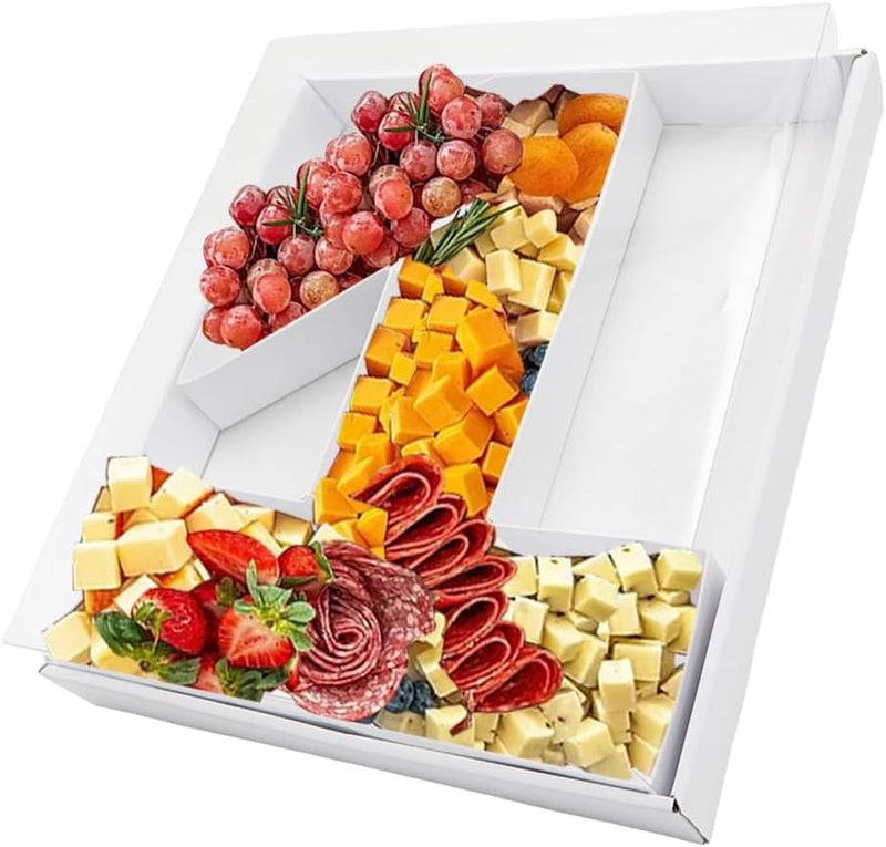 Kafucize 12.5inch Fillable Paper Mache Number Letter Cardboard Cutouts Charcuterie Board Food Sweet Cupcake Tray Party Decorative Box (Number 1, White) - Image 1