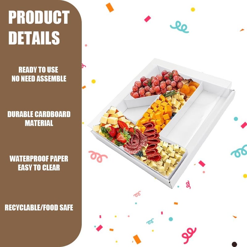 Kafucize 12.5inch Fillable Paper Mache Number Letter Cardboard Cutouts Charcuterie Board Food Sweet Cupcake Tray Party Decorative Box (Number 1, White) - Image 4