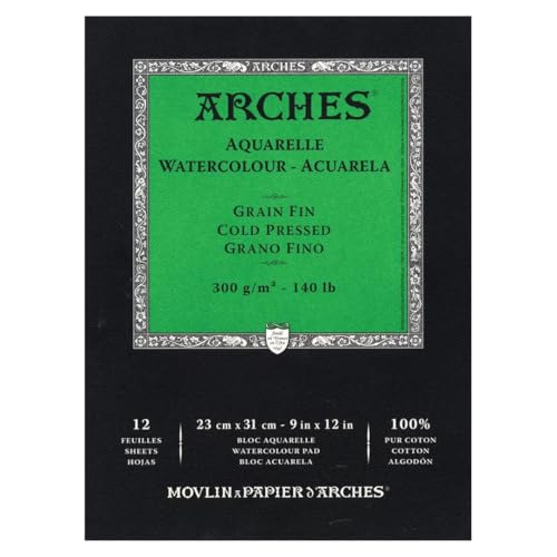 Arches Watercolor Paper Pad, 140 Pound, Cold Press, 9"x12", 12 Sheets/Pack, Case of 3 Packs - Image 2
