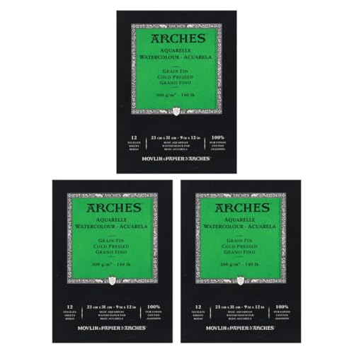 Arches Watercolor Paper Pad, 140 Pound, Cold Press, 9"x12", 12 Sheets/Pack, Case of 3 Packs - Image 1