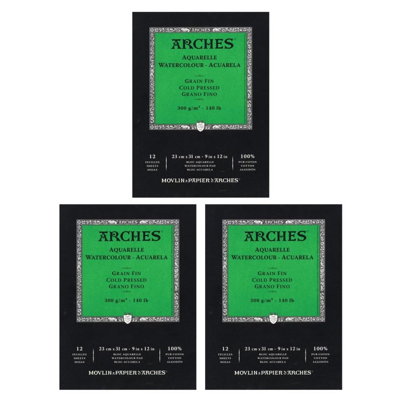 Arches Watercolor Paper Pad, 140 Pound, Cold Press, 9"x12", 12 Sheets/Pack, Case of 3 Packs - Image 4