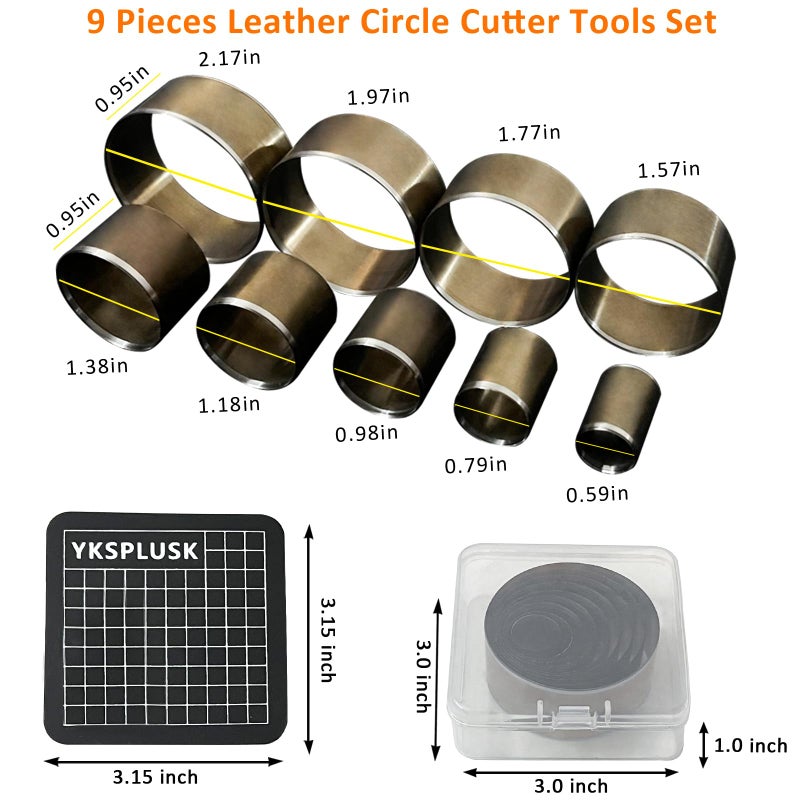 YKSPLUSK Leather Circle Cutter Tool Set, 9 Pieces Circle Punch Tools 15 20 25 30 35 40 45 50 55mm, High Carbon Steel Round Leather Cutting Dies - Leather Hole Punch Tool Kit for DIY Leather Crafts - Image 3