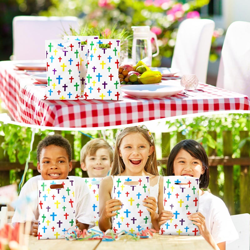Panelee 100 Pcs Easter Plastic Bags with Handles Colorful Cross Religious Goody Treat Kids Adult Christian Candy Gift Bag for Vbs Church Party Supplies Party Favor Decoration - Image 5
