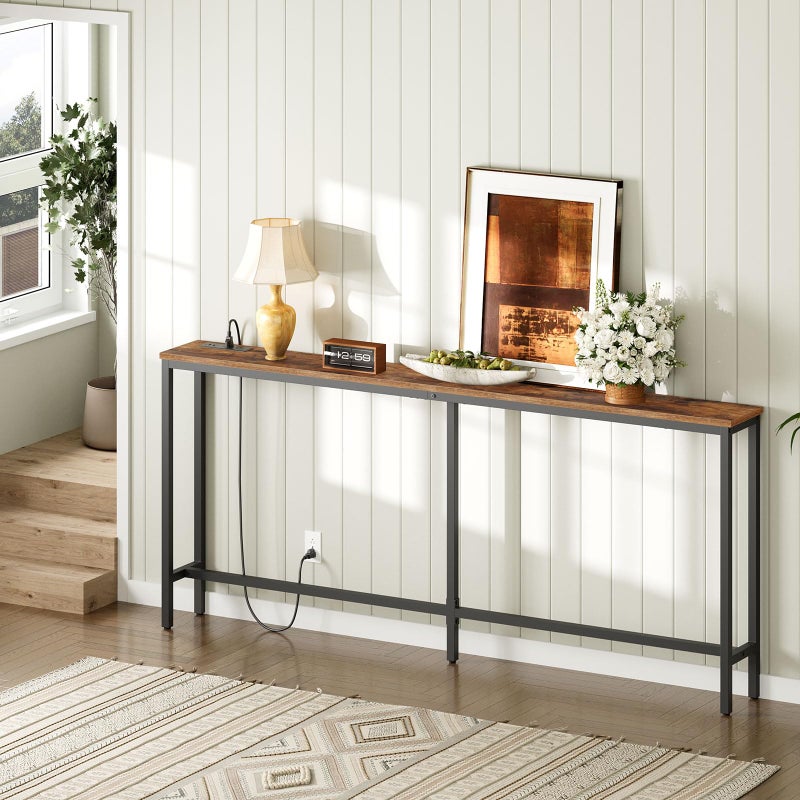 MAHANCRIS 70.9'' Console Table with Power Outlet, Narrow Sofa Table with Charging Station, Skinny Behind Couch Table for Entryway, Hallway, Foyer, Living Room, Rustic Brown CTHR18E01Z1 - Image 4