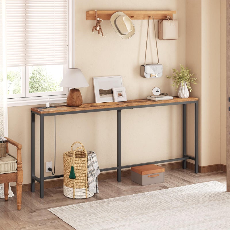 MAHANCRIS 70.9'' Console Table with Power Outlet, Narrow Sofa Table with Charging Station, Skinny Behind Couch Table for Entryway, Hallway, Foyer, Living Room, Rustic Brown CTHR18E01Z1 - Image 5