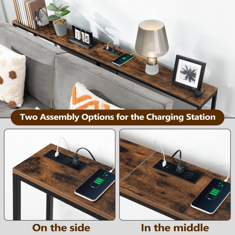 MAHANCRIS 70.9'' Console Table with Power Outlet, Narrow Sofa Table with Charging Station, Skinny Behind Couch Table for Entryway, Hallway, Foyer, Living Room, Rustic Brown CTHR18E01Z1 - Image 3