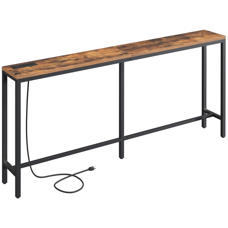MAHANCRIS 70.9'' Console Table with Power Outlet, Narrow Sofa Table with Charging Station, Skinny Behind Couch Table for Entryway, Hallway, Foyer, Living Room, Rustic Brown CTHR18E01Z1 - Image 1