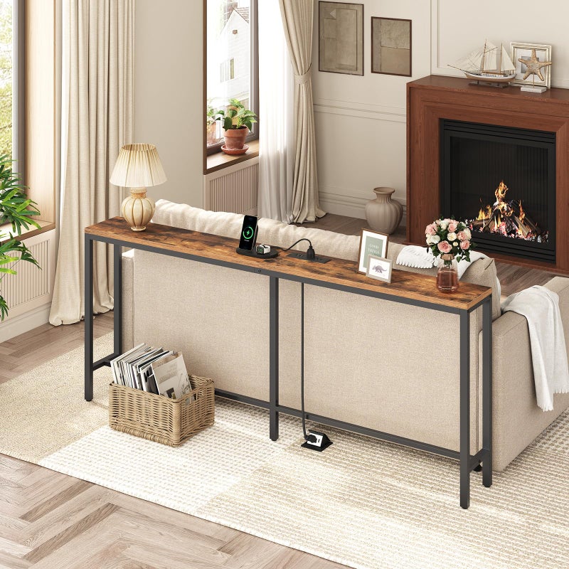 MAHANCRIS 70.9'' Console Table with Power Outlet, Narrow Sofa Table with Charging Station, Skinny Behind Couch Table for Entryway, Hallway, Foyer, Living Room, Rustic Brown CTHR18E01Z1 - Image 2