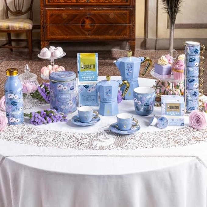 BIALeTTI Moka Express Bridgerton 6 Cups AntiScald Handle Not Induction 6 Cups 270Ml Aluminium Sky Blue Wit - Image 4