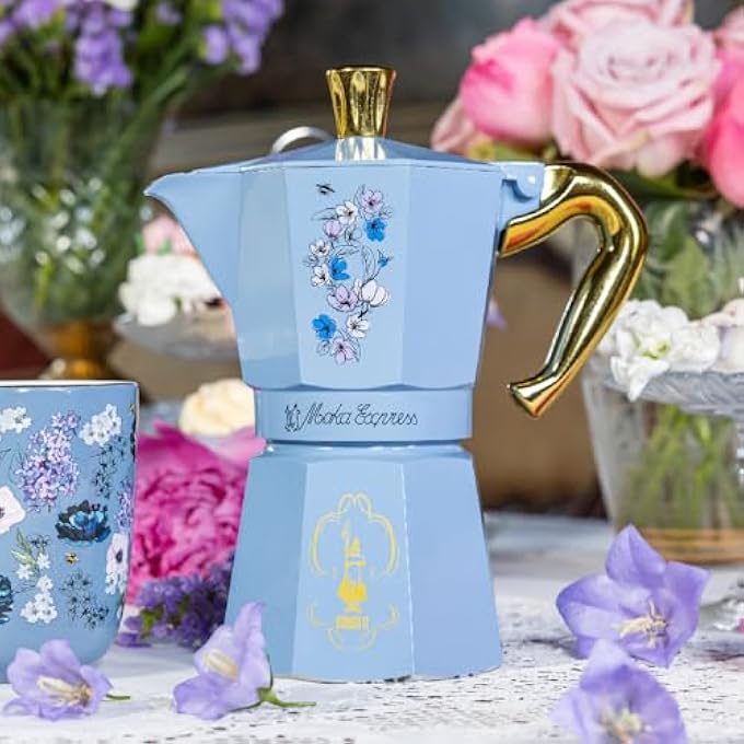BIALeTTI Moka Express Bridgerton 6 Cups AntiScald Handle Not Induction 6 Cups 270Ml Aluminium Sky Blue Wit - Image 3
