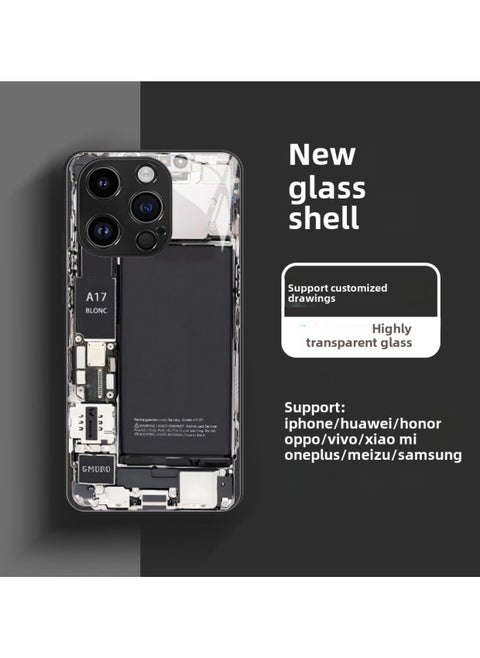Circuit Board Phone Case For 13 14promax Creative 12 Cool 15 Model Glass Case Funny Digital Computer IPhone Protective Cover-Color:High Permeable Glass Shell-Graphite Black-GML128-Applicable Model:i