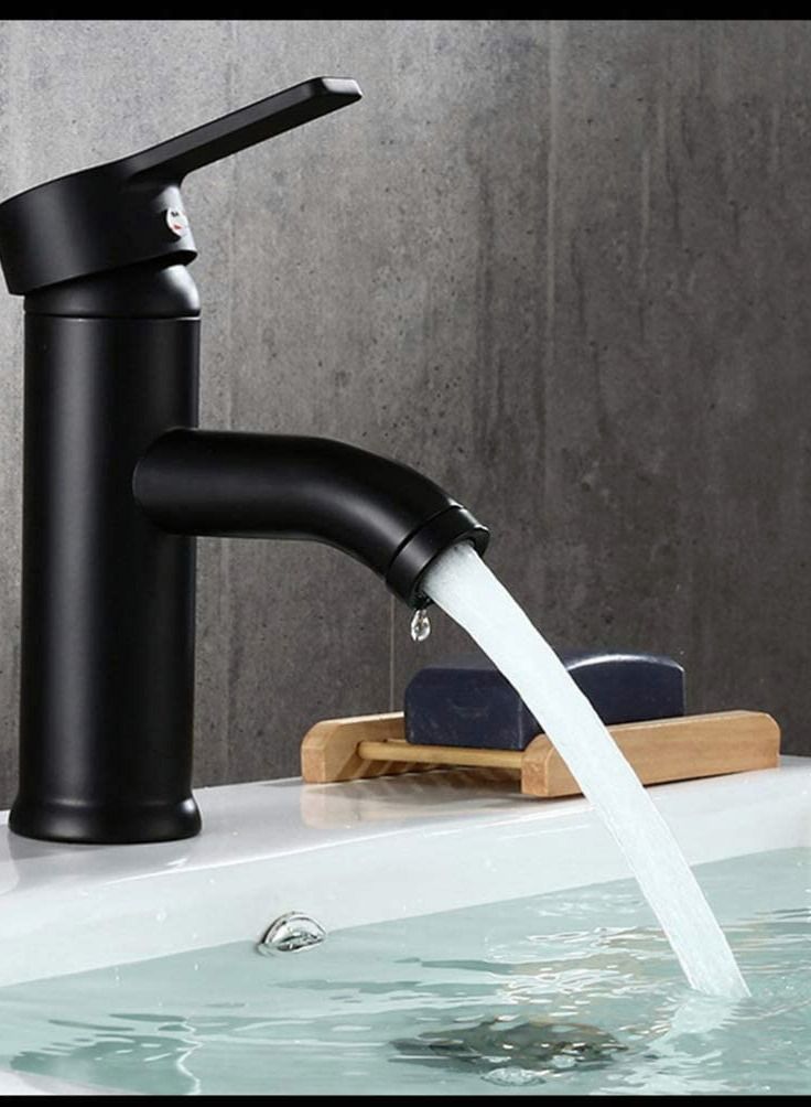 SYOSI Tap Black Bathroom Faucet Stainless Steel Basin Mixer Bathroom Accessories Black Tap Sink Basin Mixer Tap for Home Kitchen, Short Pattern - Image 2