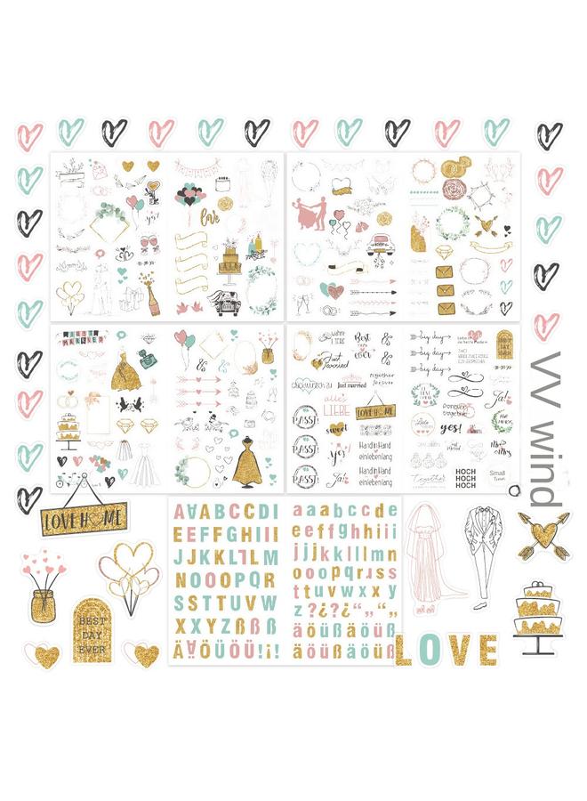 Bluejw German Wedding Stickers 266 Pair Flash Planner Stickers Blessing Invitation Wedding Plan Sticker Pack - Image 1