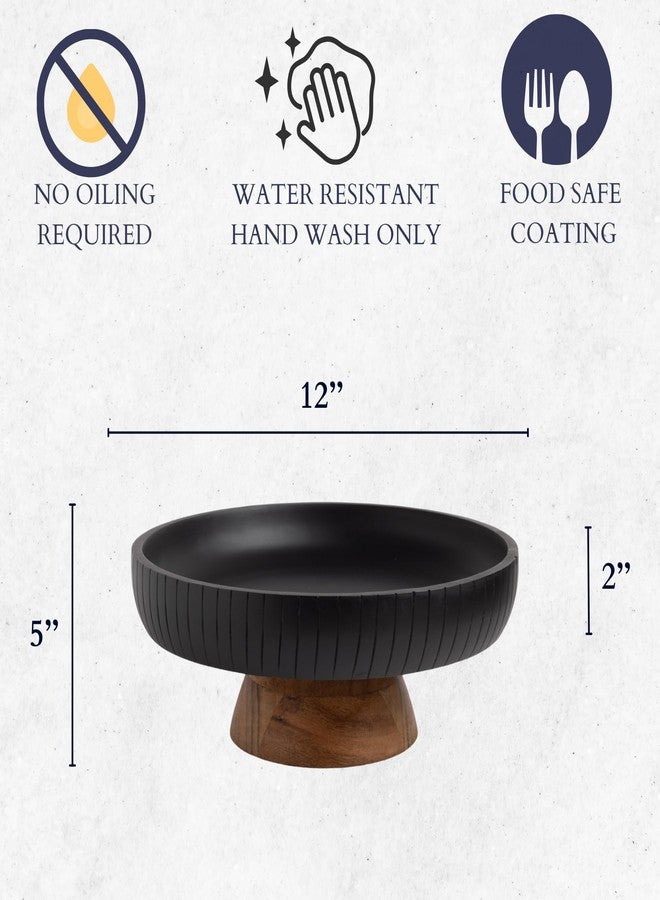 LAVAUK Mango Wood Fruit Bowl, Decorative Gray Bowl with Natural Finish Pedestal | 12" Dia | Dual Tone Look | Use as Centerpiece for Kitchen Counter or Dining Table | Wooden Table Decor|(Gray) - Image 4