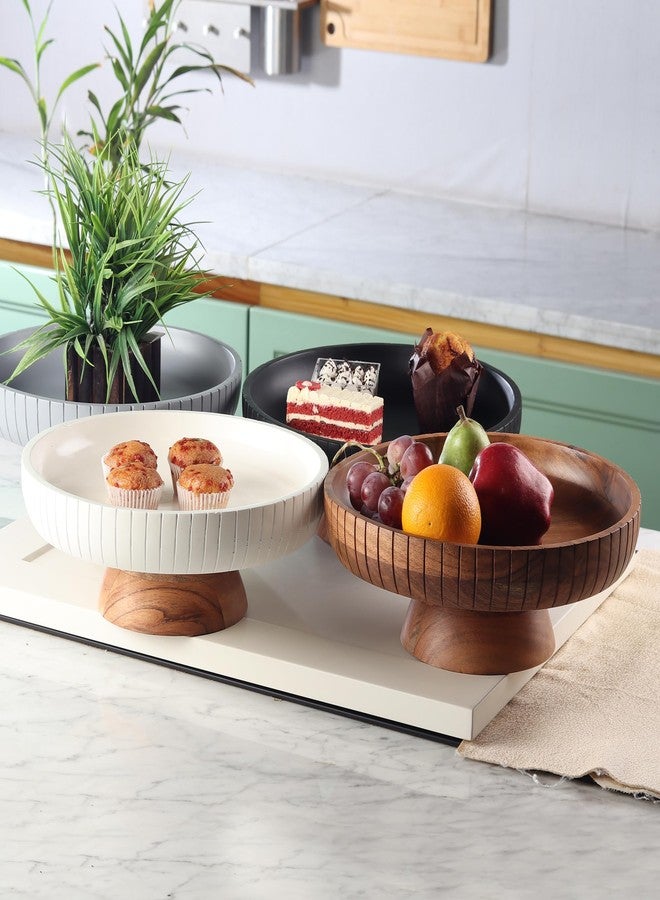 LAVAUK Mango Wood Fruit Bowl, Decorative Gray Bowl with Natural Finish Pedestal | 12" Dia | Dual Tone Look | Use as Centerpiece for Kitchen Counter or Dining Table | Wooden Table Decor|(Gray) - Image 2