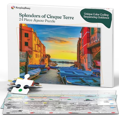 Keeping Busy 24 Piece Dementia Puzzles for Seniors Color Coded with Templates Puzzles for Dementia Gift for Nursing Home Residents 24 pc Cinque Terre - Image 1