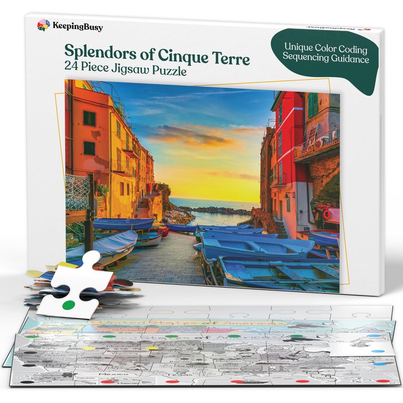 Keeping Busy 24 Piece Dementia Puzzles for Seniors Color Coded with Templates Puzzles for Dementia Gift for Nursing Home Residents 24 pc Cinque Terre - Image 3