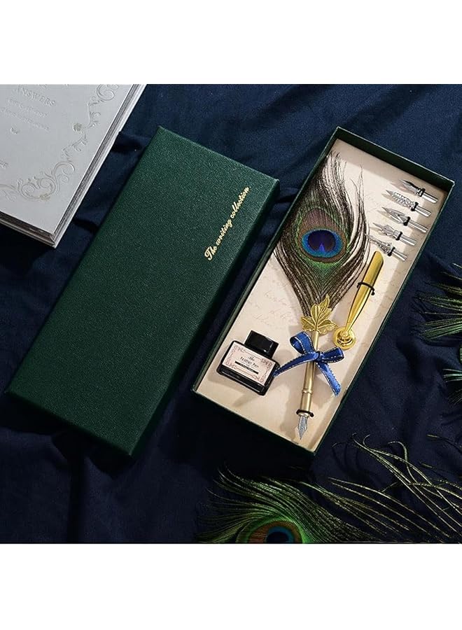 إيروريكس مجموعة أقلام ريش الطاووس: قلم ريشة لطيف بمقبض معدني، أقلام خط رائعة مع حامل طرف، قلم غمس لتدوين اليوميات، هدية، ديكور مكتب - Image 2