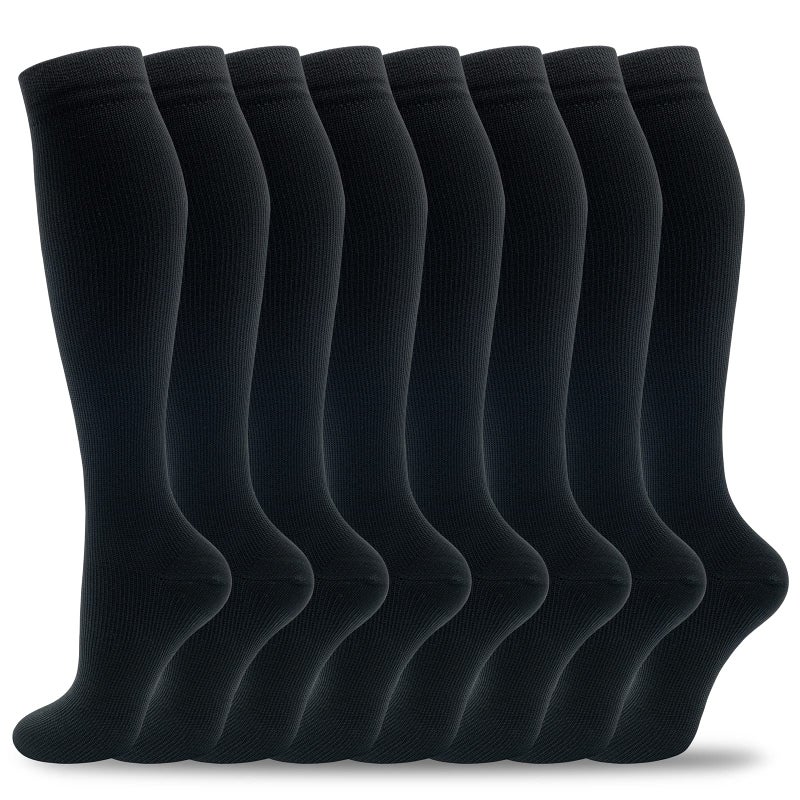 fenglaoda 8 Pairs Compression Socks for Men & Women 20-30 mmHg Knee High Nurse Pregnant Running Medical and Travel Athletic(L/XL,Black,) - Image 1