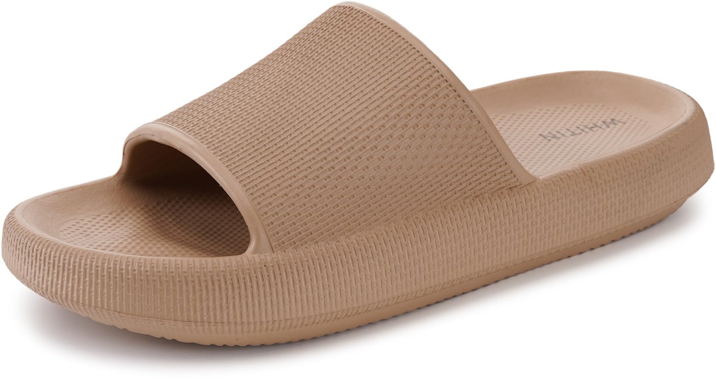 WHITIN Pillow Slippers for Women Cushioning Thick Sole Size 4 5.5 Quick Drying Ladies Bathroom Sandals Shower Comfortable Soft Brown 35-36
