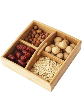 Wooden snack box with 4 compartments for serving nuts, candy, chocolates, and a multi-purpose organizer for the kitchen and dressing table, with high quality and elegant design H - pzsku/ZA5880AEF9319AC616AA1Z/45/1747646122/b08c766a-ff66-4976-b78d-5b090c60f8eb