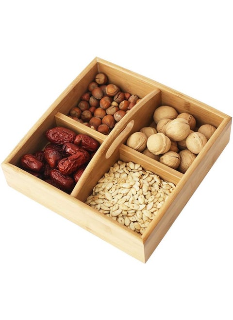 Wooden snack box with 4 compartments for serving nuts, candy, chocolates, and a multi-purpose organizer for the kitchen and dressing table, with high quality and elegant design H