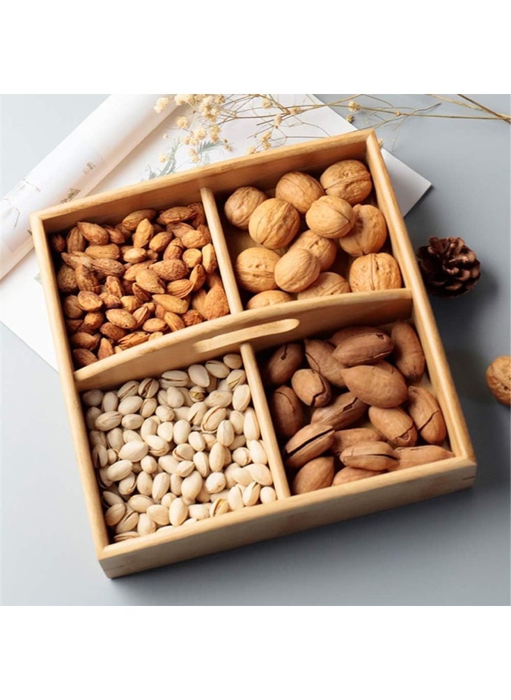 Wooden snack box with 4 compartments for serving nuts, candy, chocolates, and a multi-purpose organizer for the kitchen and dressing table, with high quality and elegant design H