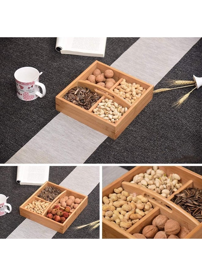 Wooden snack box with 4 compartments for serving nuts, candy, chocolates, and a multi-purpose organizer for the kitchen and dressing table, with high quality and elegant design H