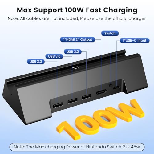 BOXPSII for Nintendo Switch 2 Dock Station, TV Docking Station with 4K@120Hz HDMI Output/Type C Port/3 USB Port/100W Fast Charging for Nintendo Switch 2/1/OLED Support Latest System (v21.0.1) - Image 5