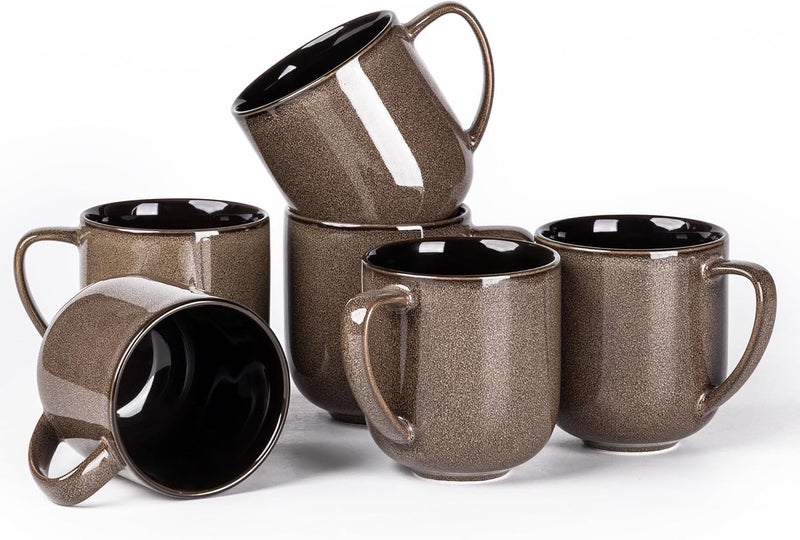 LERATIO 12OZ Ceramic Coffee Mugs Set of 6, Large Porcelain Coffee Cups With Large Handle For Latte,Cappuccino,Milk,Cocoa,|Dishwasher&Microwave Safe Mug Sets,Ideal for Man,Woman,Dad, Mom-Coffee - Image 1