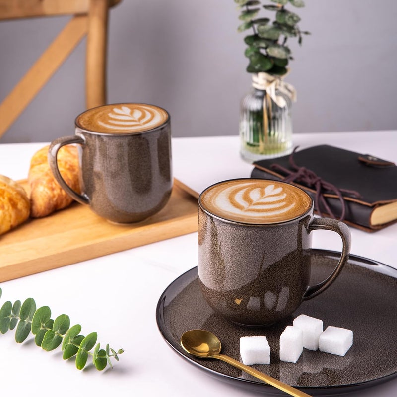 LERATIO 12OZ Ceramic Coffee Mugs Set of 6, Large Porcelain Coffee Cups With Large Handle For Latte,Cappuccino,Milk,Cocoa,|Dishwasher&Microwave Safe Mug Sets,Ideal for Man,Woman,Dad, Mom-Coffee - Image 4