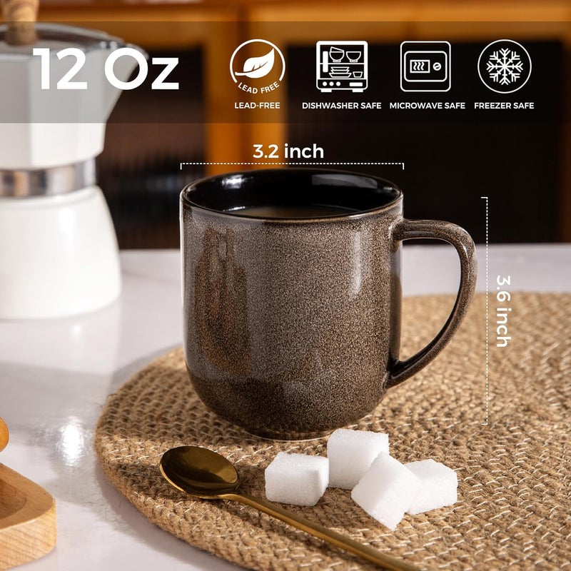 LERATIO 12OZ Ceramic Coffee Mugs Set of 6, Large Porcelain Coffee Cups With Large Handle For Latte,Cappuccino,Milk,Cocoa,|Dishwasher&Microwave Safe Mug Sets,Ideal for Man,Woman,Dad, Mom-Coffee - Image 2