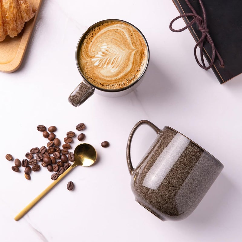 LERATIO 12OZ Ceramic Coffee Mugs Set of 6, Large Porcelain Coffee Cups With Large Handle For Latte,Cappuccino,Milk,Cocoa,|Dishwasher&Microwave Safe Mug Sets,Ideal for Man,Woman,Dad, Mom-Coffee - Image 3