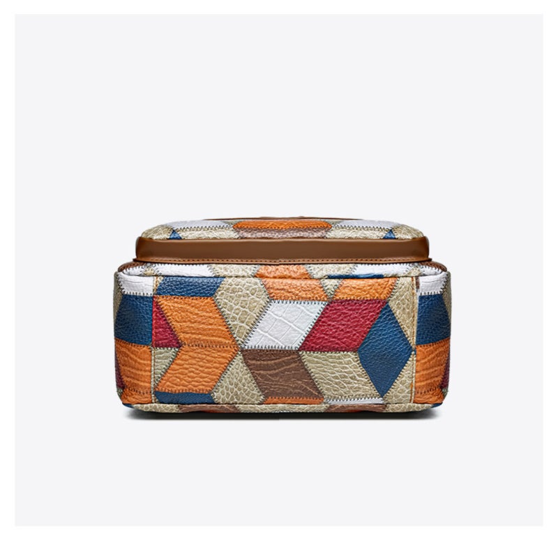 PU soft leather patchwork printed multi-compartment single-shoulder crossbody bag - Image 3