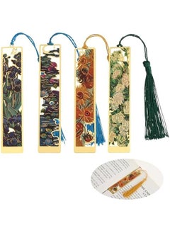 Generic Set of 4 Metal Bookmarks with Tassel featuring Hollow Flower Design Inspired by Van Gogh's Golden Oil Paintings - Perfect for Women, Kids, Students, Teachers, and Book Enthusiasts  - Image 1