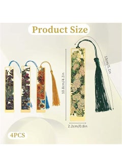 Generic Set of 4 Metal Bookmarks with Tassel featuring Hollow Flower Design Inspired by Van Gogh's Golden Oil Paintings - Perfect for Women, Kids, Students, Teachers, and Book Enthusiasts  - Image 2