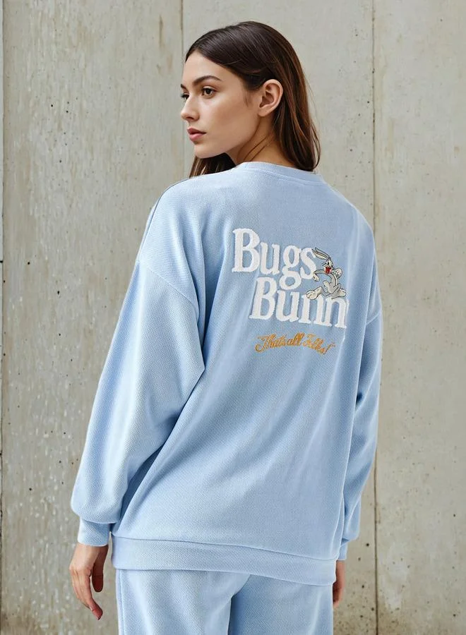SP Characters Sweatshirt with Bugs Bunny Embroidery Recycled Polyester