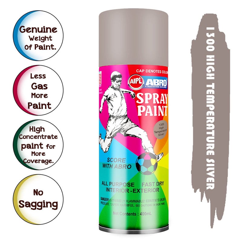 Abro SP-1300 Multipurpose Colour Spray Paint Can (400ml, High Temperature Silver) DIY Quick Drying for Metal, Wood, Walls, Automotive Cars and Bikes - Image 3