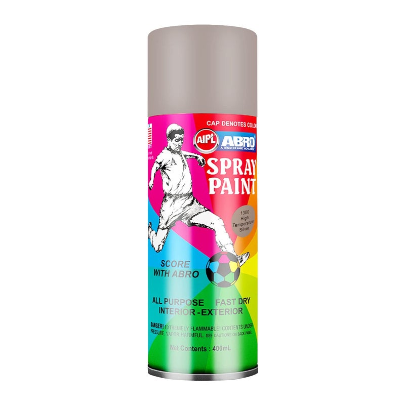 Abro SP-1300 Multipurpose Colour Spray Paint Can (400ml, High Temperature Silver) DIY Quick Drying for Metal, Wood, Walls, Automotive Cars and Bikes - Image 1