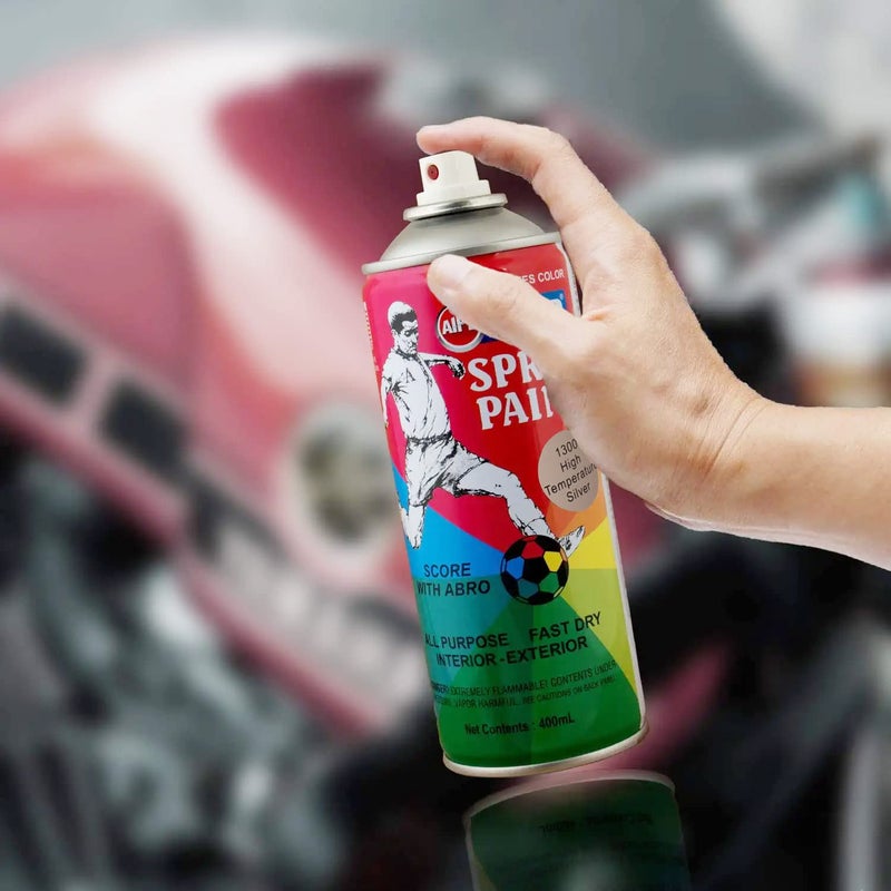 Abro SP-1300 Multipurpose Colour Spray Paint Can (400ml, High Temperature Silver) DIY Quick Drying for Metal, Wood, Walls, Automotive Cars and Bikes - Image 4