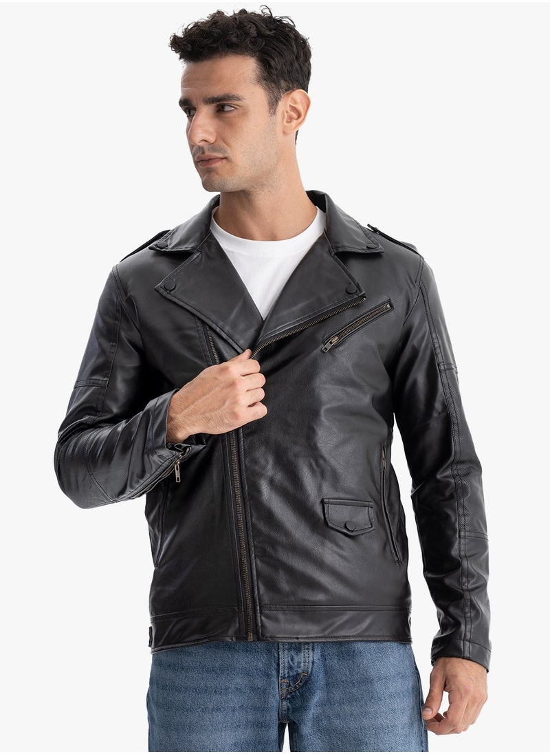 clever - Jacket Leather  Halley Turkish Material  - Fur Lined -Black - Image 1