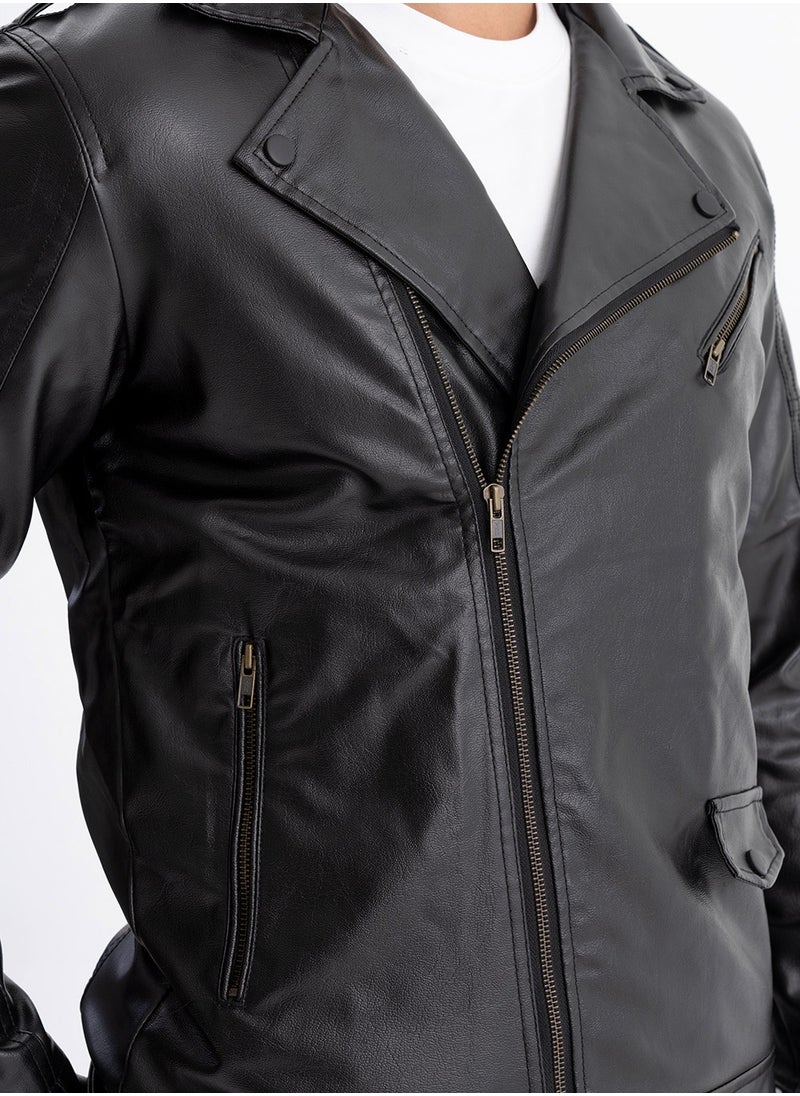 clever - Jacket Leather  Halley Turkish Material  - Fur Lined -Black - Image 1