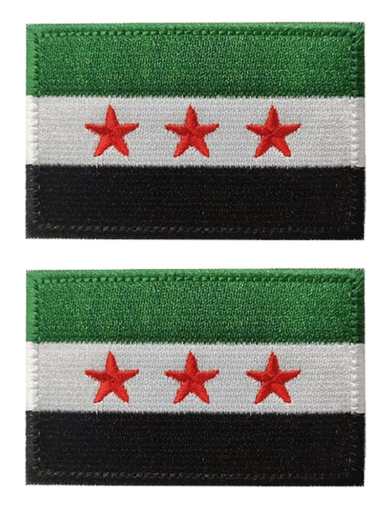 AliPlus 2 قطع علي بلس شارات علم سوريا مطرزة شارة عسكرية تكتيكية شارة معنوية ملصق مشبك هوك وحلقة علم سوريا الجديد