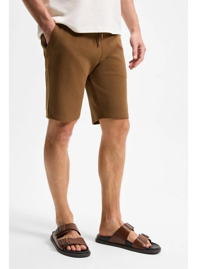 GRIMELANGE CAMILO Men's Pocket Zippered Elastic Waist Brown Shorts & Bermuda.