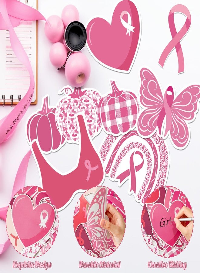 CPicdn 123Pcs Pink Ribbon Breast Cancer Awareness Bulletin Board Classroom Decoration Set, Pink Ribbon Cutouts Name Tags Border Trim Charity Event Decor Office School Chalkboard Wall Supplies - Image 3