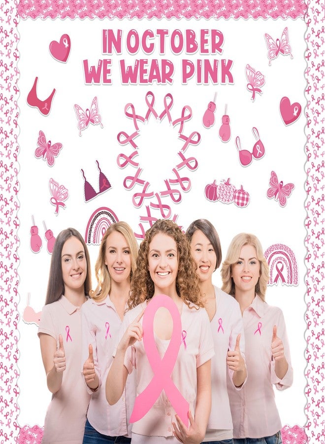 CPicdn 123Pcs Pink Ribbon Breast Cancer Awareness Bulletin Board Classroom Decoration Set, Pink Ribbon Cutouts Name Tags Border Trim Charity Event Decor Office School Chalkboard Wall Supplies - Image 5