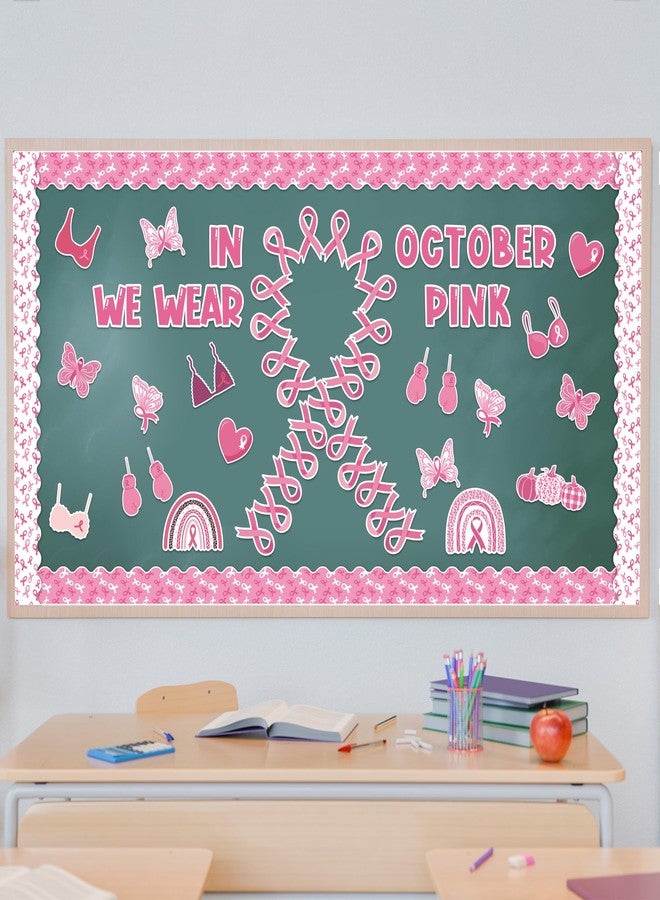 CPicdn 123Pcs Pink Ribbon Breast Cancer Awareness Bulletin Board Classroom Decoration Set, Pink Ribbon Cutouts Name Tags Border Trim Charity Event Decor Office School Chalkboard Wall Supplies - Image 4