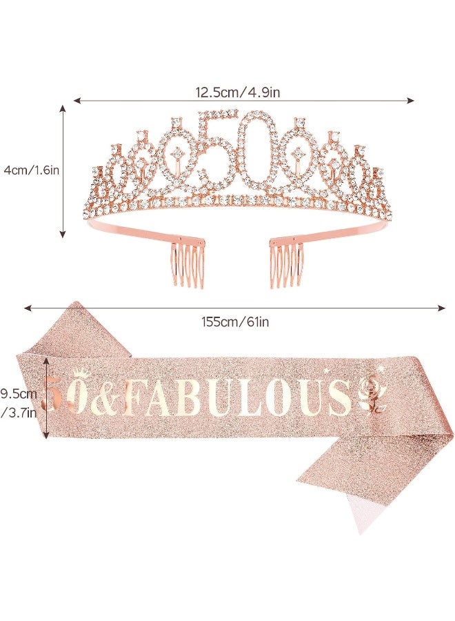 Casoty Casoty 50th Birthday Sash and Tiara for Women, Rose Gold Crown '50 and Fabulous' Sash & Crown Set, 50th Birthday Gifts for Women, 50th Birthday Decorations Women  - Image 5